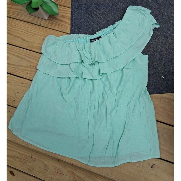 20P Lane Bryant One Shoulder Ruffled Top Mint Green NWT - Picture 2 of 9